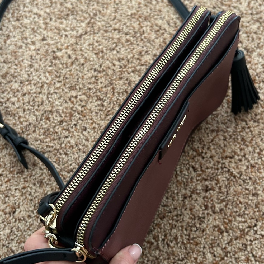 Nine West Plum Crossbody Bag Purple Leather Tassel Adjustable Strap - Picture 7 of 13